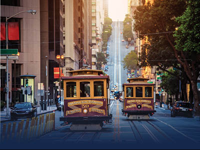 San Francisco main boulevard with electricity trains